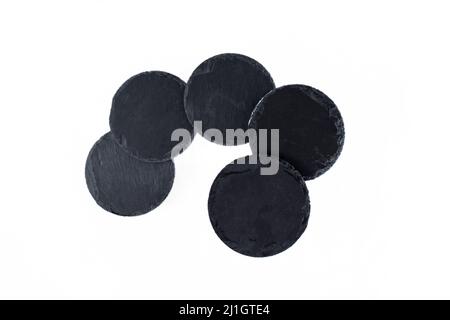 5 black stone tiles arranged for product photography , mockup Stock Photo