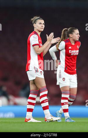 LONDON, UK. MAR 22ND Steph Catley of Arsenal Women during the UEFA Womens Champions League Quarter Final match between Arsenal and VFL Wolfsburg at the Emirates Stadium, London on Wednesday 23rd March 2022. (Credit: Tom West | MI News) Credit: MI News & Sport /Alamy Live News Stock Photo