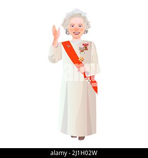 London, United Kingdom - 16 February 2022: Queen Elizabeth II full length ceremonial vector portrait. Stock Vector