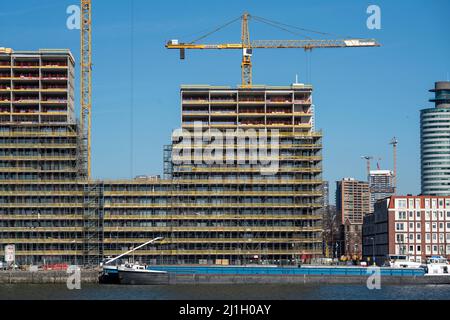 Construction site, new construction of high-rise residential buildings, Havenkwartier Katendrecht project, over 160 new apartments are being built her Stock Photo