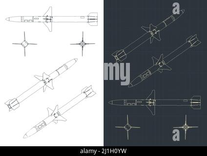 Stylized vector illustration of blueprints of cruise missile Stock Vector