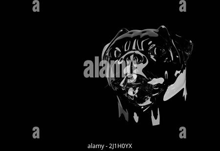 Abstract pug dog with 3D render. Pets, dog lovers, animal themed design element isolated on black background. Stock Photo