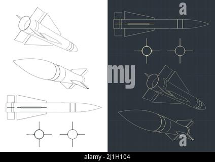 Stylized vector illustration of blueprints of air-to-air missile Stock Vector