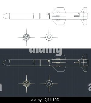 Stylized vector illustration of blueprints of missile Stock Vector