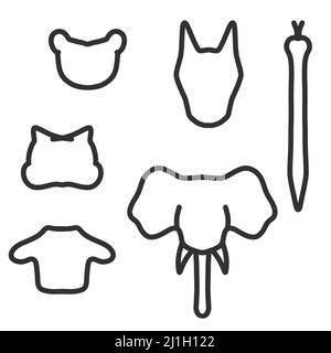 Set of animal head shapes for logos and patterns from black lines. Stock Photo