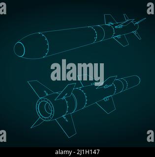 Stylized vector illustration of drawings of missile Stock Vector