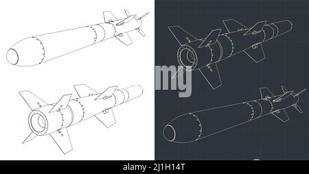 Stylized vector illustration of drawings of missile Stock Vector