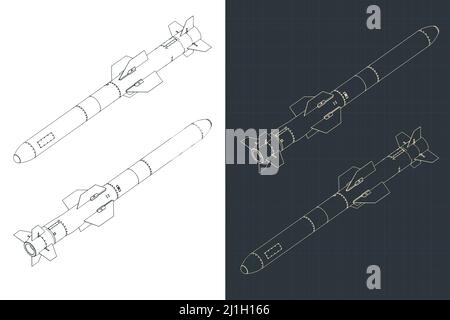 Stylized vector illustration of isometric blueprints of missile Stock Vector