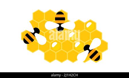 Bees and honeycombs. Stylized bees in a modern flat style. Stock Vector