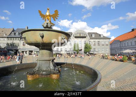 Market place with heraldic animal in Goslar, Lower Saxony, Germany Stock Photo