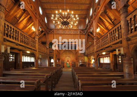 Interior view of Gustav-Adolf-Stave Church in Hahnenklee in the Harz Mountains, Lower Saxony, Germany Stock Photo