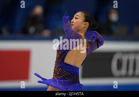 Sud de France Arena, Montpellier, France. 25th Mar, 2022. Kaori Sakamoto from Japan during Womens final, World Figure Skating Championship at Sud de France Arena, Montpellier, France. Kim Price/CSM/Alamy Live News Stock Photo