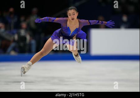 Sud de France Arena, Montpellier, France. 25th Mar, 2022. Kaori Sakamoto from Japan during Womens final, World Figure Skating Championship at Sud de France Arena, Montpellier, France. Kim Price/CSM/Alamy Live News Stock Photo