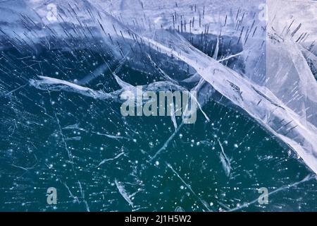 Amazing ice pattern on Baikal lake Stock Photo