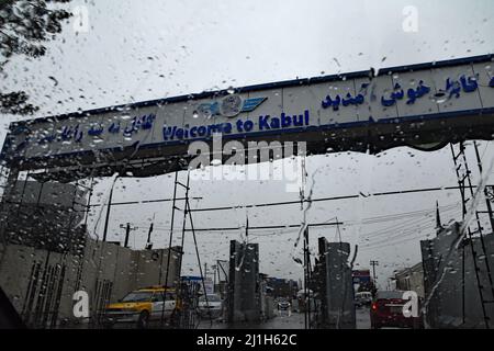 Kabul, Afghanistan. 22nd Feb, 2022. (2/22/2022) Kabul, Afghanistan, February March 2022. Welcom to Kabul sign. (Photo by Teun Voeten/Sipa USA) Credit: Sipa USA/Alamy Live News Stock Photo