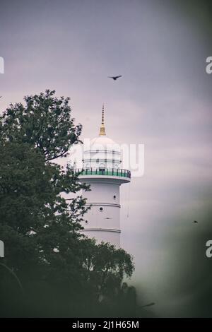 A vertical shot of a lighthouse in the area of Shahid Gate, Thamel District, Old Town, Kathmandu, Nepal Stock Photo