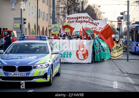 Munich, Germany. 25th Mar, 2022. On March 25, 2022 there was an anticapitalist demonstration for Climate Justice in Munich Germany. The protest was organized by anticapitalist Klimatreffen. (Photo by Alexander Pohl/Sipa USA) Credit: Sipa USA/Alamy Live News Stock Photo