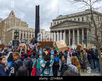 New York, USA. 25th Mar, 2022. Student groups gathered at Foley Square, New York City to demand Climate justice in New York City on March 25, 2022. (Photo by Ryan Rahman/Pacific Press) Credit: Pacific Press Media Production Corp./Alamy Live News Stock Photo