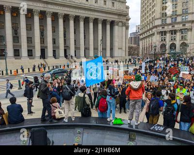 New York, USA. 25th Mar, 2022. Student groups gathered at Foley Square, New York City to demand Climate justice in New York City on March 25, 2022. (Photo by Ryan Rahman/Pacific Press) Credit: Pacific Press Media Production Corp./Alamy Live News Stock Photo