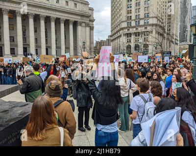 New York, USA. 25th Mar, 2022. Student groups gathered at Foley Square, New York City to demand Climate justice in New York City on March 25, 2022. (Photo by Ryan Rahman/Pacific Press) Credit: Pacific Press Media Production Corp./Alamy Live News Stock Photo