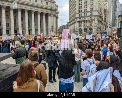 New York, USA. 25th Mar, 2022. Student groups gathered at Foley Square, New York City to demand Climate justice in New York City on March 25, 2022. Credit: ZUMA Press, Inc./Alamy Live News Stock Photo