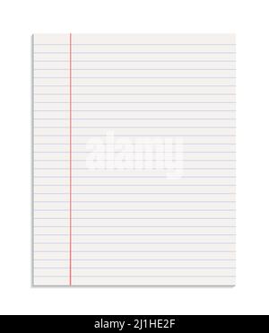 Realistic sheet of lined paper from a notebook, blank paper torn from a pad without holes, blank Stock Photo