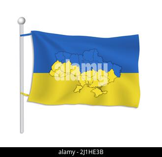 Ukraine flag with map divided on regions, white background, blank Stock Photo