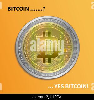 Bitcoin coin silver gold, orange background vector Stock Vector