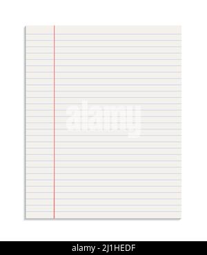 Realistic sheet of lined paper from a notebook, blank paper torn from a pad without holes vector Stock Vector
