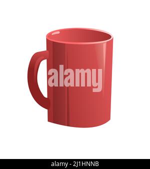 Plain earthenware red mug with handle for tea, coffee and drinks. Cartoon style. Object isolated on white background. Vector. Stock Vector