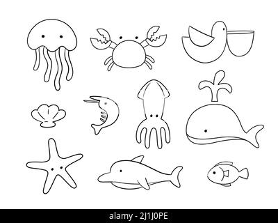 Cute Cartoon Sea Creatures All Different Stock Vector (Royalty Free)  32547703 | Shutterstock | 간단한 그림, 만화 드로잉, 어린이 그림 그리기