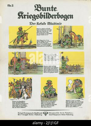 Vintage German Anti-Russian propaganda poster of World War I period: The Cossack Vladimir. 1914 Stock Photo