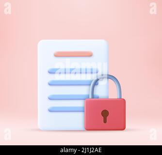 3d document security shield lock icon Stock Vector