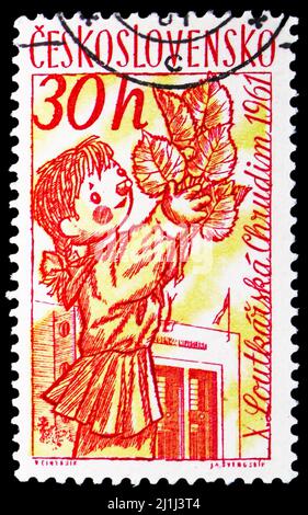 MOSCOW, RUSSIA - MARCH 12, 2022: Postage stamp printed in Czechoslovakia shows Manasek doll, Czechoslovak puppet serie, circa 1961 Stock Photo