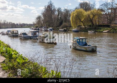 Boats moored along the River Thames in Richmond, London,England,UK Stock Photo