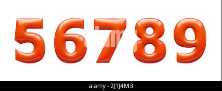 set of red 3d numbers, plastic embossed alphabet, 56789 Stock Photo