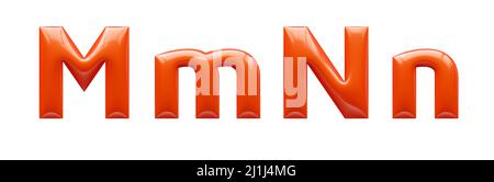3d alphabet, red plastic letters M N, uppercase and lowercase font, 3d rendering Stock Photo