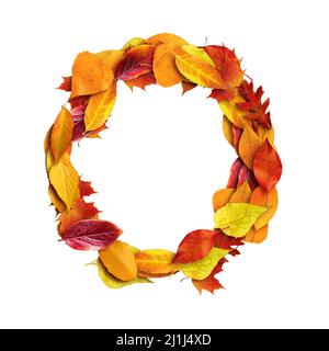 3d alphabet made of leaves, autumn, 3d render on white background, uppercase letter O Stock Photo