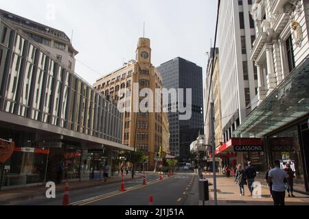 New Zealand, Wellington - January 10 2020: the view of a street of the City Center on January 10 2020 in Wellington, New Zealand. Stock Photo