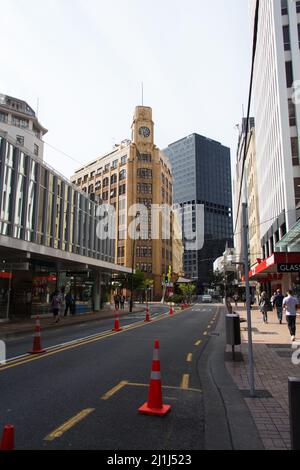 New Zealand, Wellington - January 10 2020: the view of a street of the City Center on January 10 2020 in Wellington, New Zealand. Stock Photo