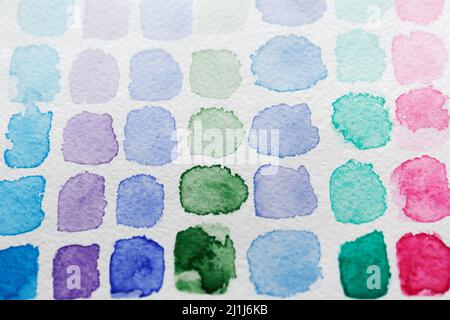 Set of Watercolor spots. Aquarelle background with paper texture. Abstract shape with brush strokes. Blue, green, pink and lilac stains of watercolor Stock Photo