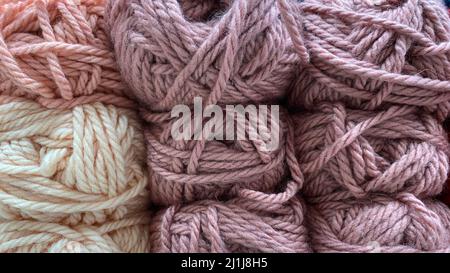 Texture of pink fluffy woolen threads for knitting closeup Stock Photo -  Alamy