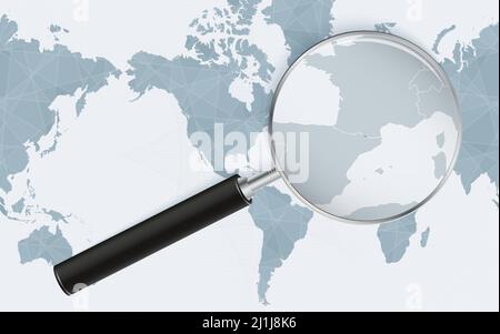 Enlarged map of Andorra on America centered World Map. Magnified map and flag of Andorra. Vector template. Stock Vector