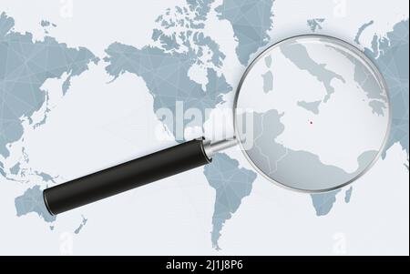 Enlarged map of Malta on America centered World Map. Magnified map and flag of Malta. Vector template. Stock Vector