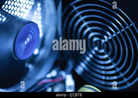 Cooling fan working inside the personal computer Stock Photo