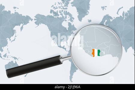 World map with magnified Ivory Coast. Ivory Coast flag and map Stock ...
