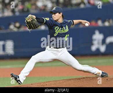 Baseball: Japan Series Keiji Takahashi of the Yakult Swallows pitches  against the Orix Buffaloes in