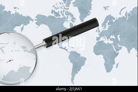 Enlarged map of East Timor on America centered World Map. Magnified map and flag of East Timor. Vector template. Stock Vector