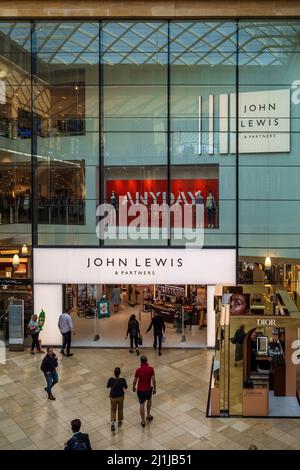 John Lewis Store Cambridge - entrance to the Cambridge John Lewis department store inside the Grand Arcade Shopping Centre Stock Photo