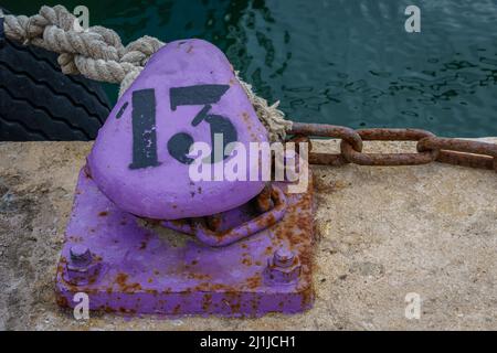Mooring point number 13 in the port of Santa Pola. Alicante. Spain. Stock Photo